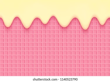 Dripping cream on waffle. Vector background