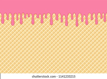 Dripping cream on waffle. Vector background