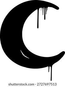 Ícone de lua crescente pingando em silhueta preta para fantasia, gótico, surreal e conteúdo de design simbólico