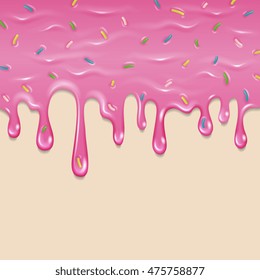 Dripping delicious pink doughnut vector seamless glaze. Sweet dessert background illustration