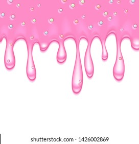 Dripping donut glaze. Pink frosting with colorful sprinkles. Graphic concept for your design 