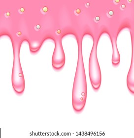 Dripping donut glaze. Pink frosting with colorful sprinkles. Graphic concept for your design 
