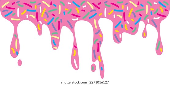 Tropfende Donut Glaze und Sprinkles. Vektorgrafik.  