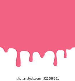 Dripping Donut Or Ice Cream Glaze Background. Pink Liquid Sweet Flow, Tasty Dessert Flowing Drips. Vector Eps8 Illustration With Blank White Space.