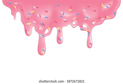 Dripping doughnut glaze composition with fluent liquid purple glaze stain vector illustration