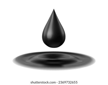 Dripping drop of black oil liquid. Isolated on white background. Fuel Icon. Gold. Realistic. Vector illustration