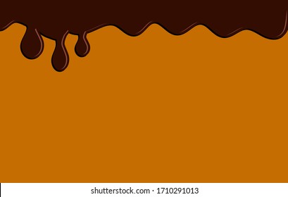 Dripping drops of melting chocolate background with copy space, flat vector illustration.