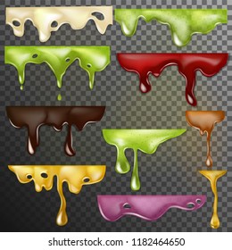 Dripping drops vector dripped liquid and dropping splash illustration set of realistic flowing paint splatter dripple isolated on transparent background