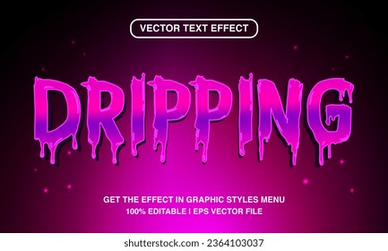 Dripping editable text effect template, 3d cartoon purple bold slime text style, premium vector