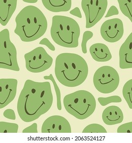 Premium Vector  Melting smiling faces seamless pattern yellow colorful  groovy emoji dripping melty characters crazy smile vintage background  hippie psychedelic print vector cartoon flat isolated illustration