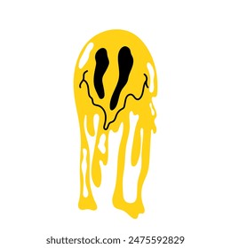Dripping emoticon flat style. Funny face on a white background. Retro badges, 2000s badges.