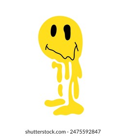 Dripping emoticon flat style. Funny face on a white background. Retro badges, 2000s badges.