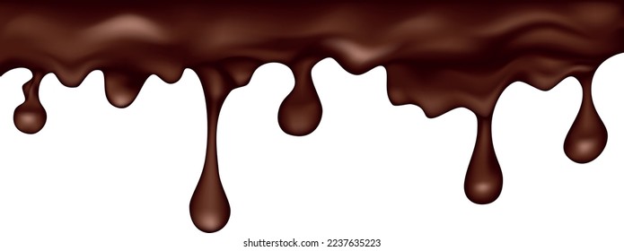 Borrando el fondo del cristal. Flujo dulce de chocolate líquido. Ilustración vectorial.
