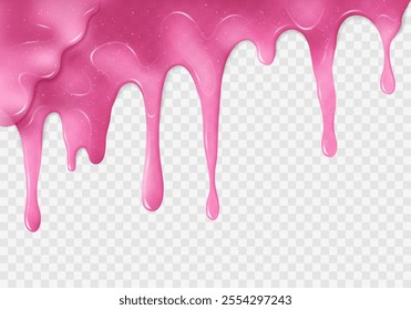 Dripping glossy pink slime with shimmering glitter, featuring a transparent gooey texture, mucus strands, and droplets. Perfect for spooky Halloween themes, alien concepts, creative design projects.