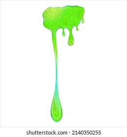 Dripping green goo slimes isolated. Slimes splash, flow of muscus. Green colorful jelly for playing. Cartoon vector illustration