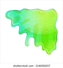 Dripping green goo slimes isolated. Slimes are corner flow of muscus. Green colorful jelly for playing. Cartoon vector illustration