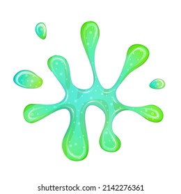 Dripping green goo slimes isolated. Slimes splash, flow of muscus. Green colorful jelly for playing. Cartoon vector illustration