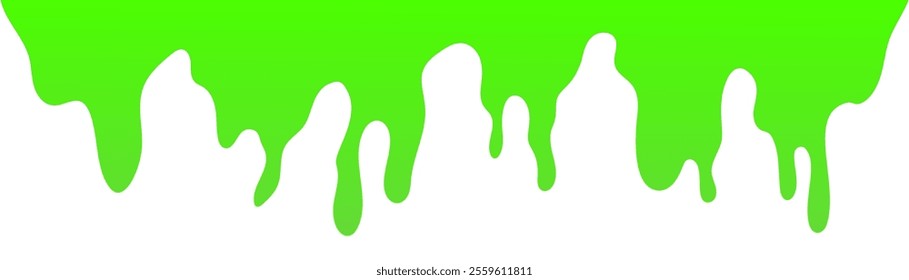 Dripping green goo with splashes and blot effects. Mucus texture blobs. Flat vector illustration isolated on white background.