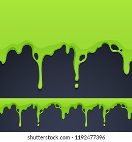 Dripping green paint or slime texture seamless horizontal border. Vector illustration.