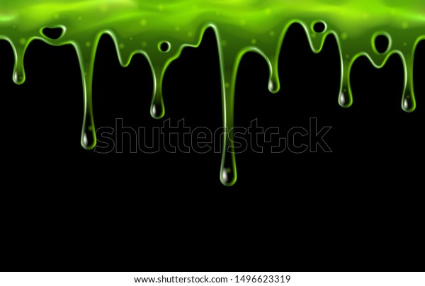 Dripping Green Slime Blobs On Black Stock Vector (Royalty Free) 1496623319