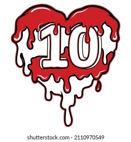 DRIPPING HEART WITH 10 NUMBER HEART Love heart