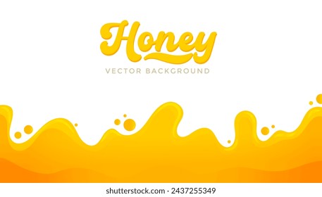 Dripping honey background. Cartoon liquid honey background. Golden yellow honey syrup with drops and splashes. Flat style Vector illustration