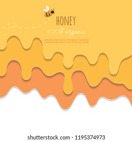 Dripping honey background with copy space for your text. 3d paper cut out layers.