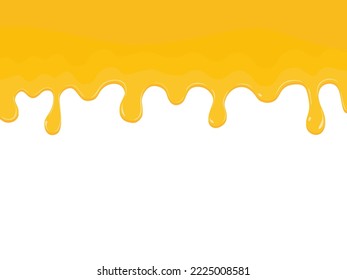 Dripping honey flows down the frame. Bee honey melting. Maple syrup, liquid caramel wave border, dripping, flowing down, leaking. vector illustration