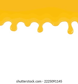 Dripping honey flows down the frame. Bee honey melting. Maple syrup, liquid caramel wave border, dripping, flowing down, leaking. vector