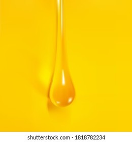 Dripping honey. Golden yellow realistic syrup. Vector illustration.