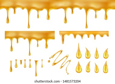 Dripping Honey. Golden Yellow Splashes Vector Illustration