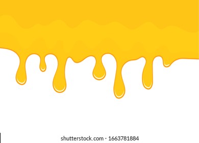 Dripping honey. Golden yellow syrup. Oil splashes vector  illustration. 