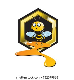 dripping honey from honeycomb and surprised bee-vector drawing