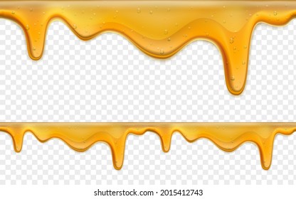 Dripping honey or jam. Seamless pattern. Template isolated on transparent background. Vector illustration