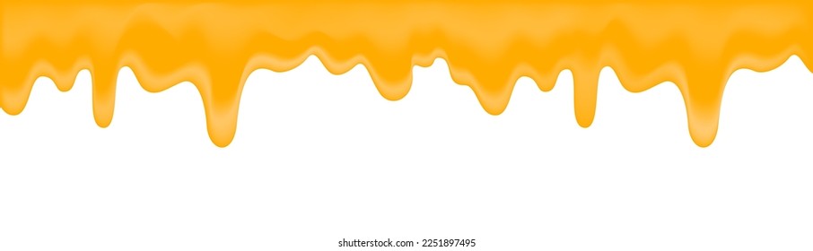 Dripping honey. Liquid honey drops. Flowing yellow realistic syrup or juice. For use for any design. Vector