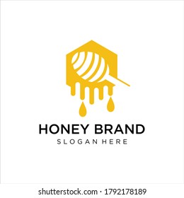 Dripping Honey Logo Design Template. Honeycomb Logo Design Nature Organic. Beekeeping Logo Design With Abstract Bee