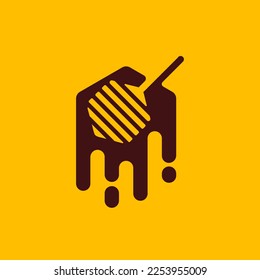 Plantilla de diseño del logotipo de miel de goteo. Diseño del logotipo de Honeycomb Naturaleza Orgánica. Diseño del logotipo de apicultura con abeja hexagonal