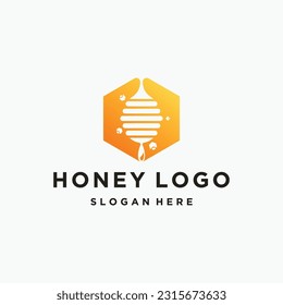Dripping honey Logo Design Template. Honeycomb Logo Design Nature Organic.