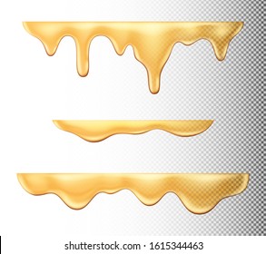 Dripping honey. Melting honey drops. Realistic vector illustration with a set of semi-transparent design elements for beekeeping business.