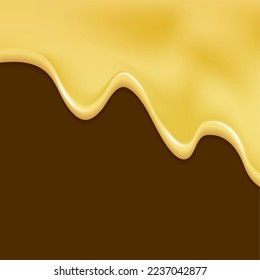 Dripping honey waves on white isolated orange liquid dessert border. Sweet food background syrup