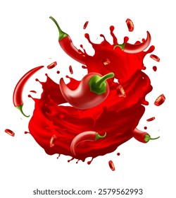 dripping hot chili sauce. Vector illustration of bottle of chili sauce in realistic style.