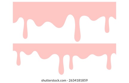 Dripping ice cream. sweet caramel flowing down. pink glaze dripping on white background. Banner or border with flowing white liquid cream. Vector illustration