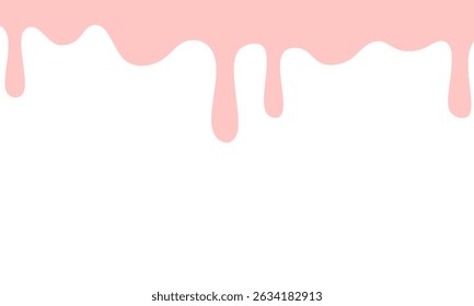 Dripping ice cream. sweet caramel flowing down. pink glaze dripping on white background. Banner or border with flowing white liquid cream. Vector illustration