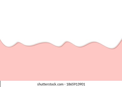 Dripping ice cream or yogurt background. sweet caramel flow down. white glaze drips on pink backdrop. Vector illustration. banner or border with flowing white liquid cream, or melting chocolate.