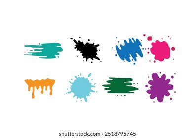 Dripping ink. Colorful spots of paint. Floating oil blots. Colorful paint dripping isolated on white