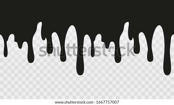 水滴のインクパターン ドリップ境界 黒い壁 液体塗料がこぼれる 油が漏れる インクの形が溶ける 透明な背景にソースフロー 流体のスプラッシュベクターのシームレスなテクスチャー のベクター画像素材 ロイヤリティフリー
