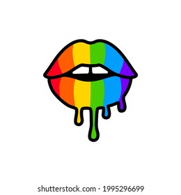 Dripping lips with LGBT rainbow flag. Vector design for LGBTQ community in flat style. Pride graphic illustration isolated on white background.