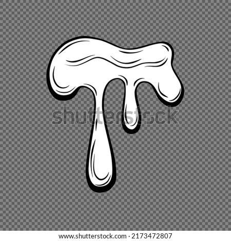 Dripping liquid outline on a transparent background. Contoured black and white illustration of a flowing viscous liquid. Wax, honey, slime. Vector. 