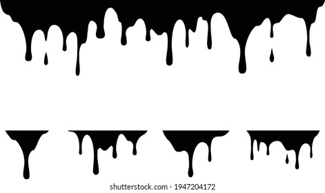 Dripping liquids fun graphic collection in black and white. Can be used for blood, wax melt, water, paint, ink or mud effects. Vector graphic design silhouettes.