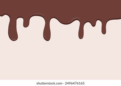 Dripping melted chocolate. Dripping liquid. Flowing chocolate isolated on white background. leak, splash, spilled liquid. Vector illustration.